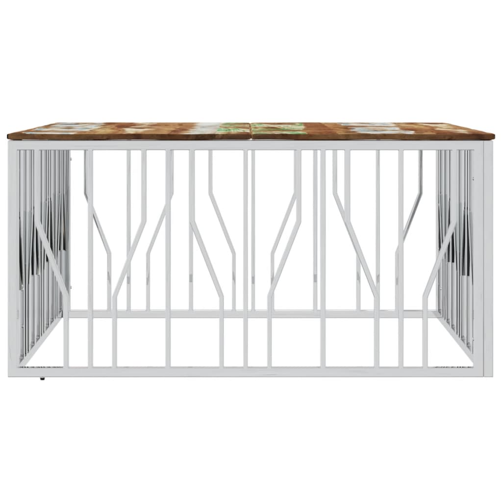 Coffee Table Silver Stainless Steel and Solid Wood Reclaimed