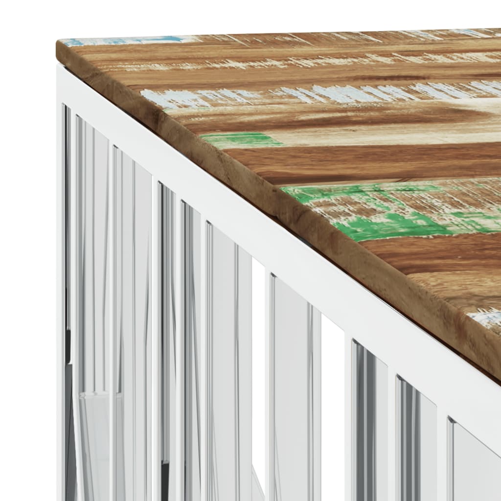 Coffee Table Silver Stainless Steel and Solid Wood Reclaimed