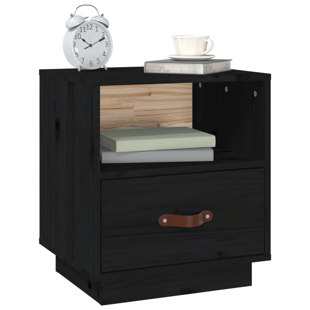 Bedside Cabinets 2 pcs Black 40x34x45 cm Solid Wood Pine