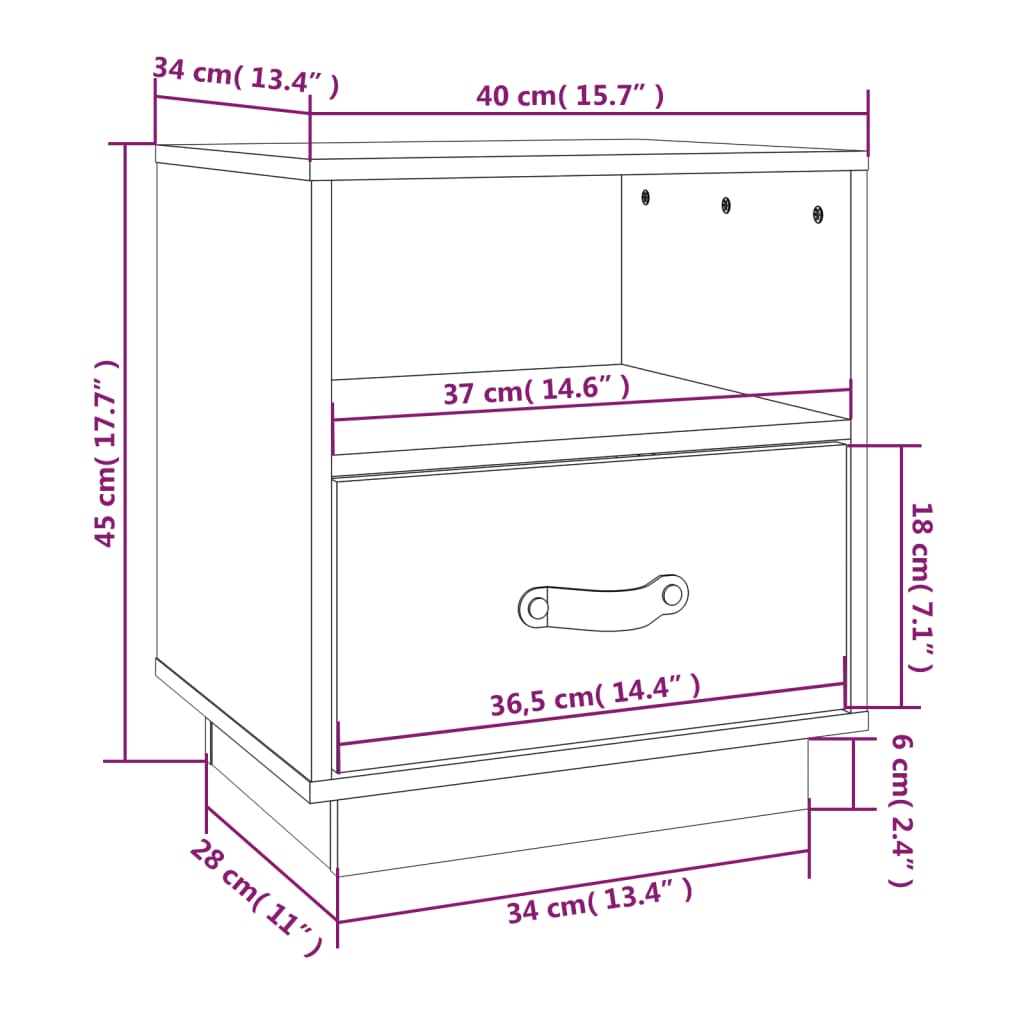 Bedside Cabinets 2 pcs Black 40x34x45 cm Solid Wood Pine