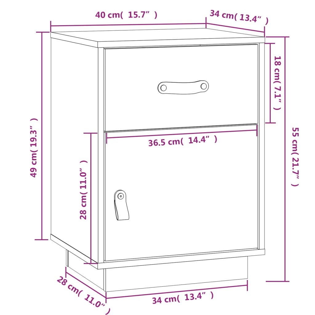 Bedside Cabinets 2 pcs Grey 40x34x55 cm Solid Wood Pine