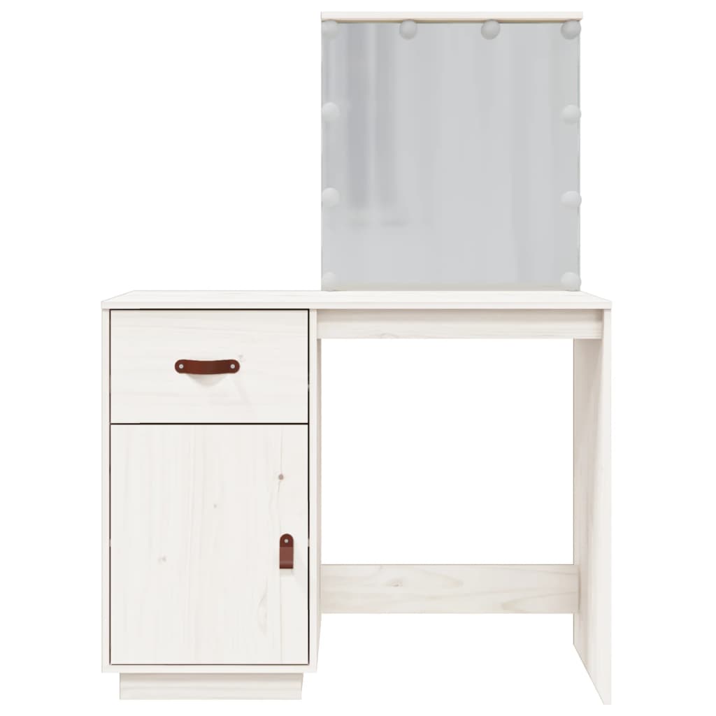Dressing Table with LED White 95x50x133.5 cm Solid Wood Pine
