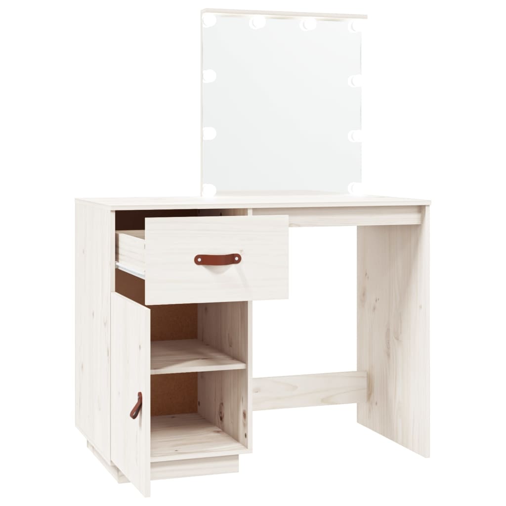 Dressing Table with LED White 95x50x133.5 cm Solid Wood Pine
