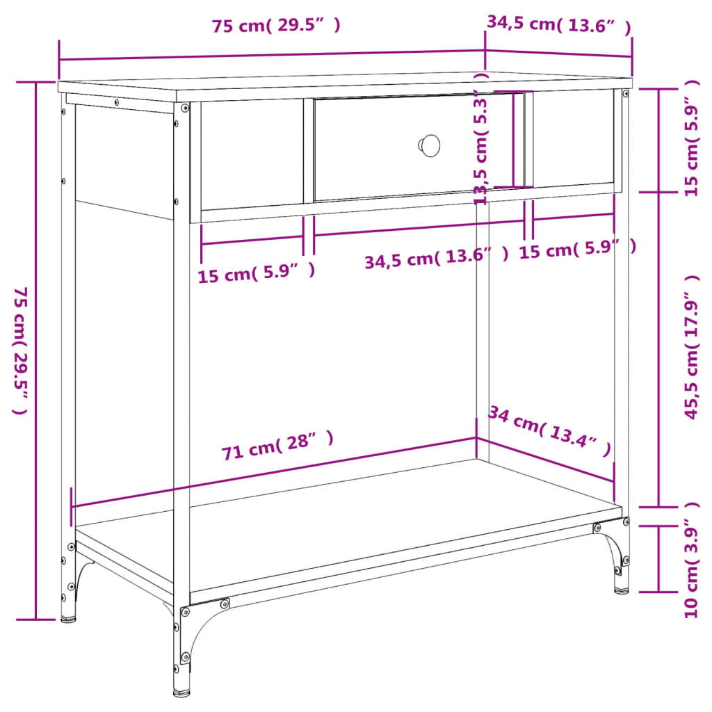 Console Table Smoked Oak 75x34.5x75 cm Engineered Wood