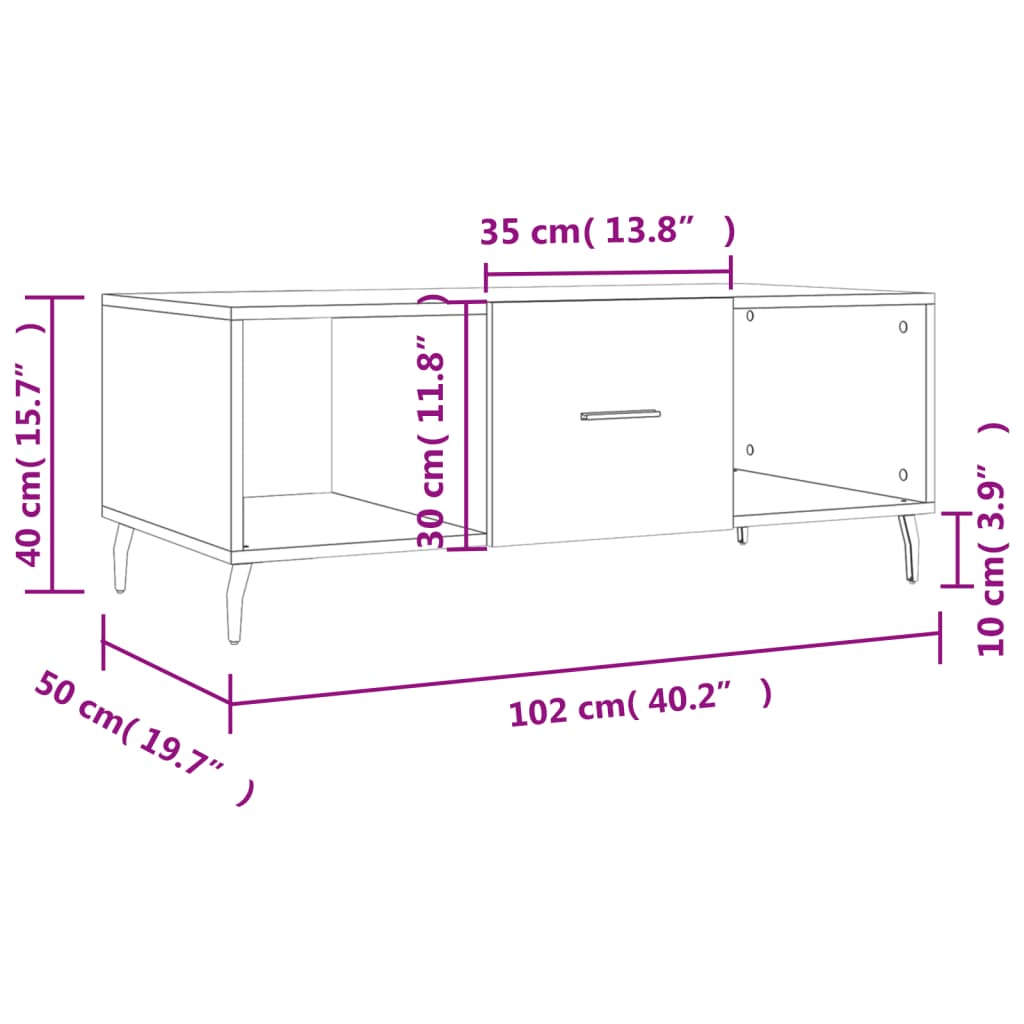 Coffee Table Grey Sonoma 102x50x40 cm Engineered Wood