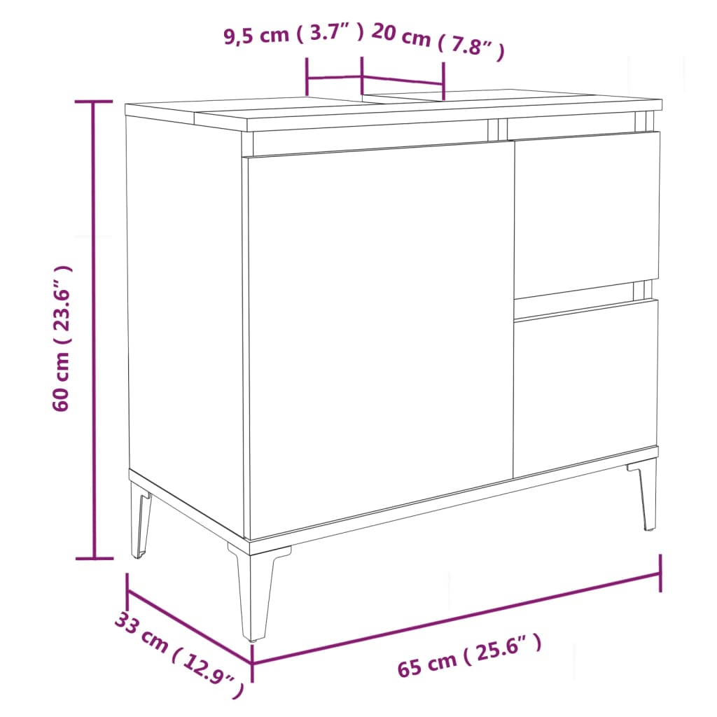 Bathroom Cabinet Grey Sonoma 65x33x60 cm Engineered Wood