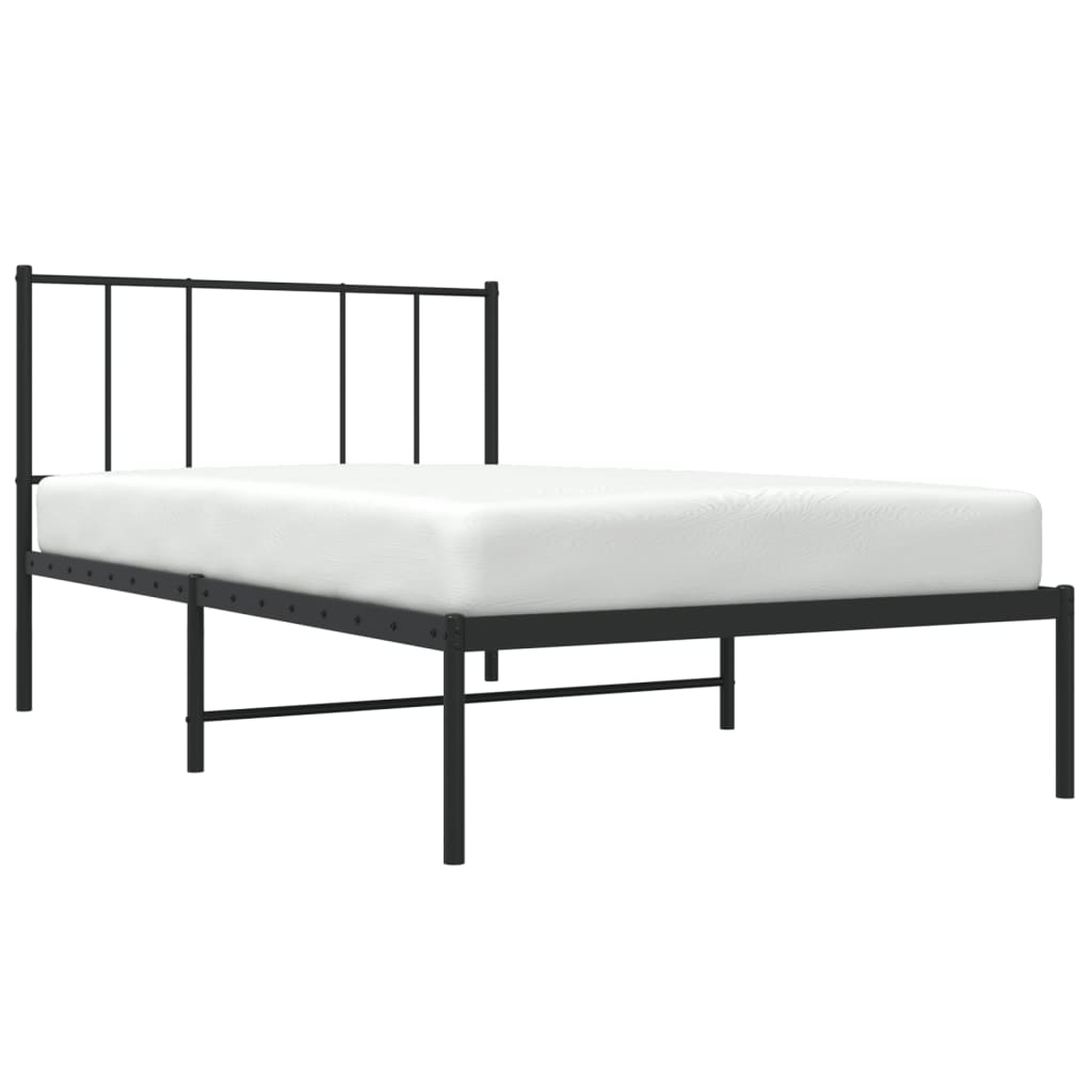 Metal Bed Frame without Mattress with Headboard Black 107x203cm