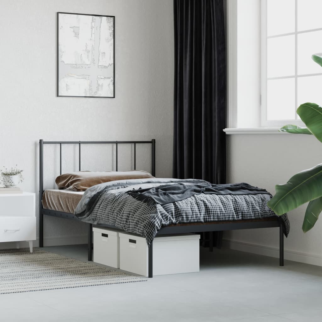 Metal Bed Frame without Mattress with Headboard Black 107x203cm