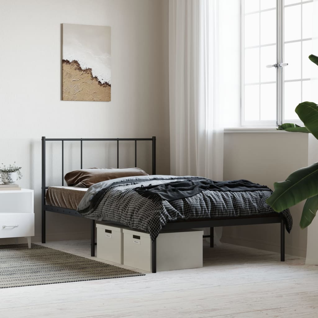 Metal Bed Frame without Mattress with Headboard Black 107x203cm