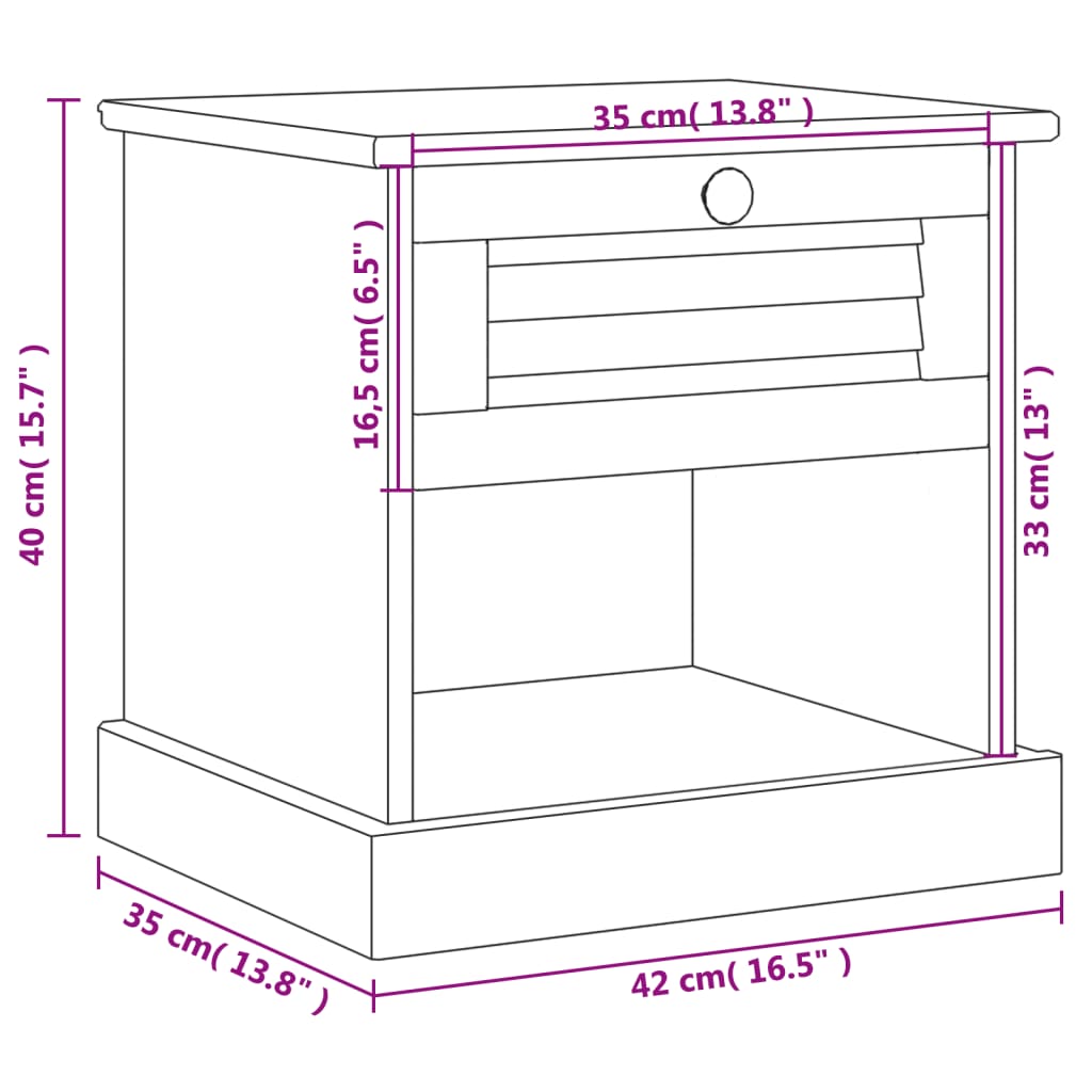 Bedside Cabinet VIGO White 42x35x42 cm Solid Wood Pine