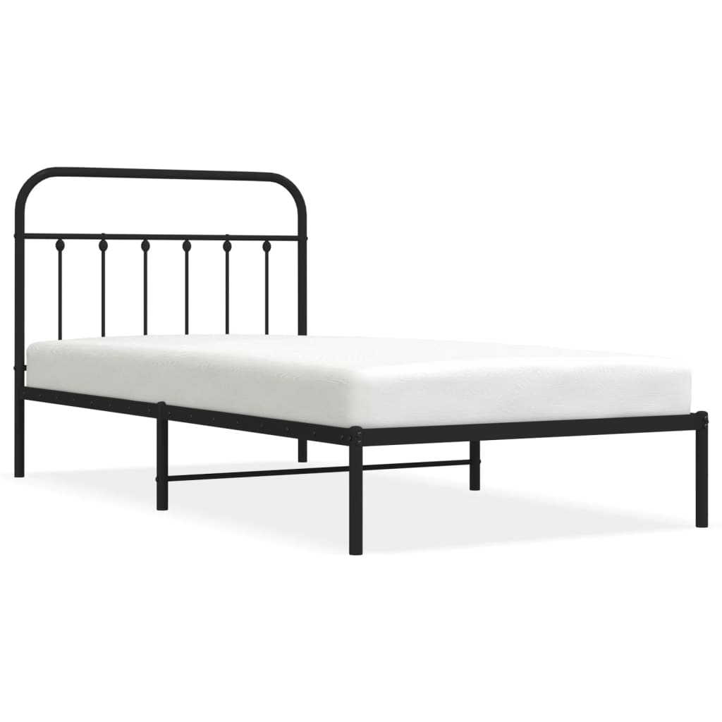 Metal Bed Frame without Mattress with Headboard Black 107x203cm