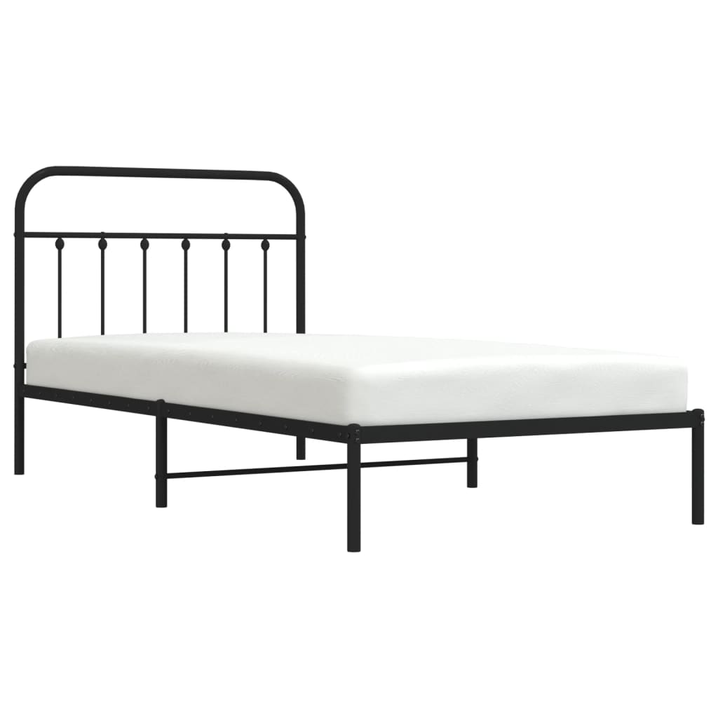 Metal Bed Frame without Mattress with Headboard Black 107x203cm
