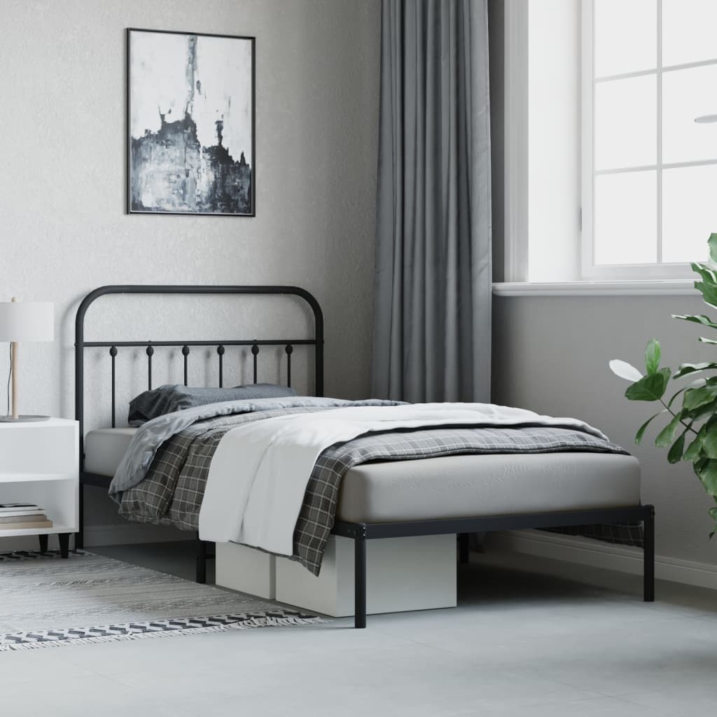 Metal Bed Frame without Mattress with Headboard Black 107x203cm