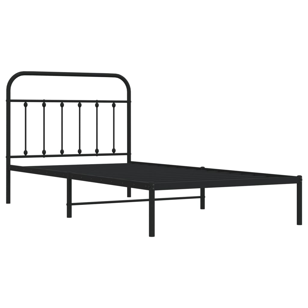 Metal Bed Frame without Mattress with Headboard Black 107x203cm