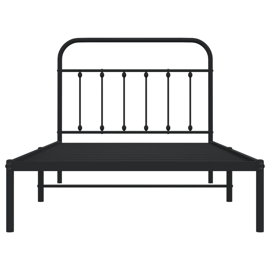 Metal Bed Frame without Mattress with Headboard Black 107x203cm