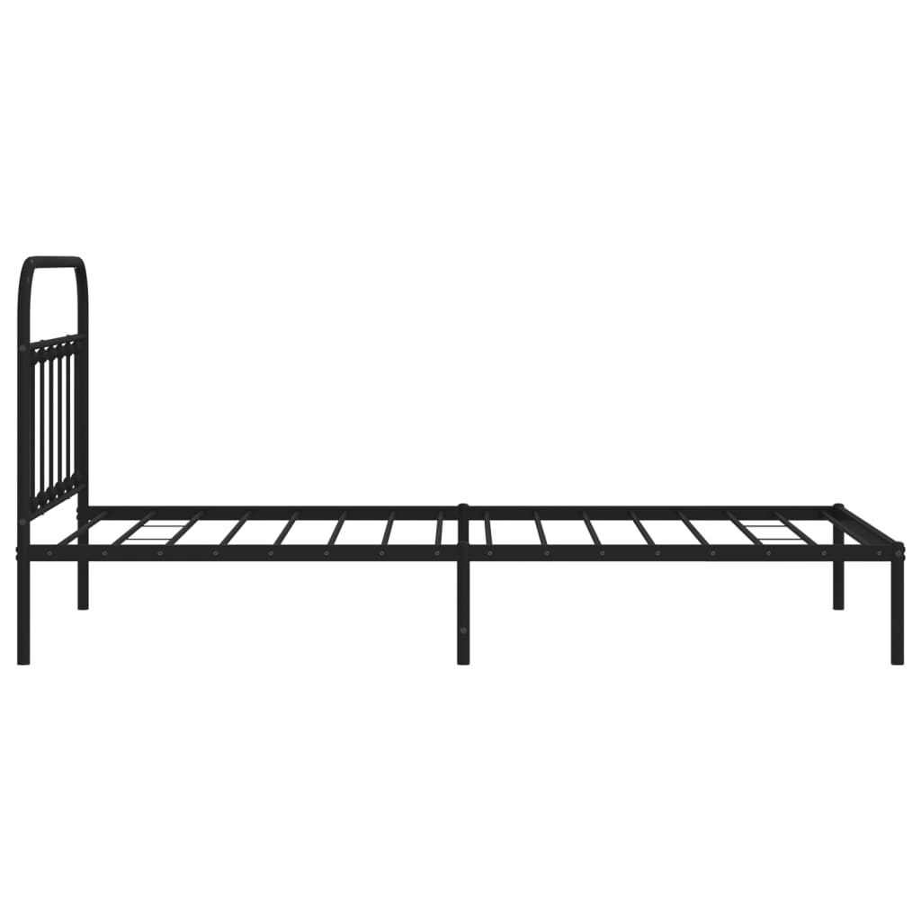Metal Bed Frame without Mattress with Headboard Black 107x203cm