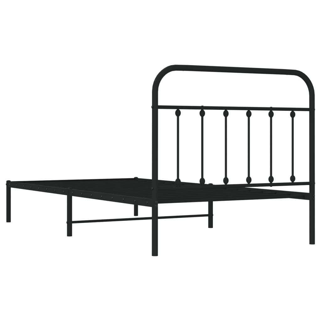 Metal Bed Frame without Mattress with Headboard Black 107x203cm