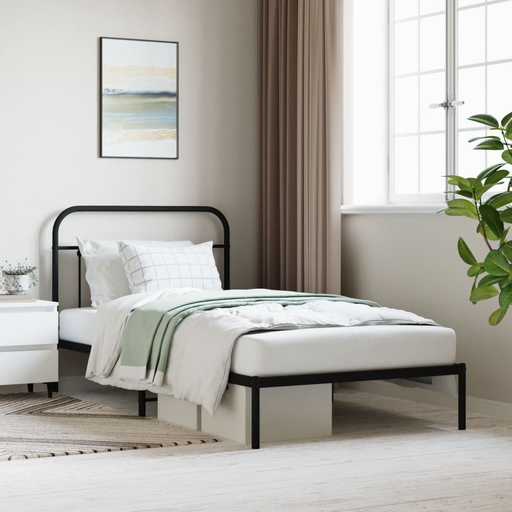 Metal Bed Frame without Mattress with Headboard Black 107x203cm
