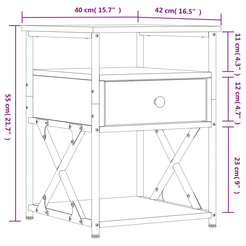 Bedside Cabinet Grey Sonoma 40x42x55 cm Engineered Wood