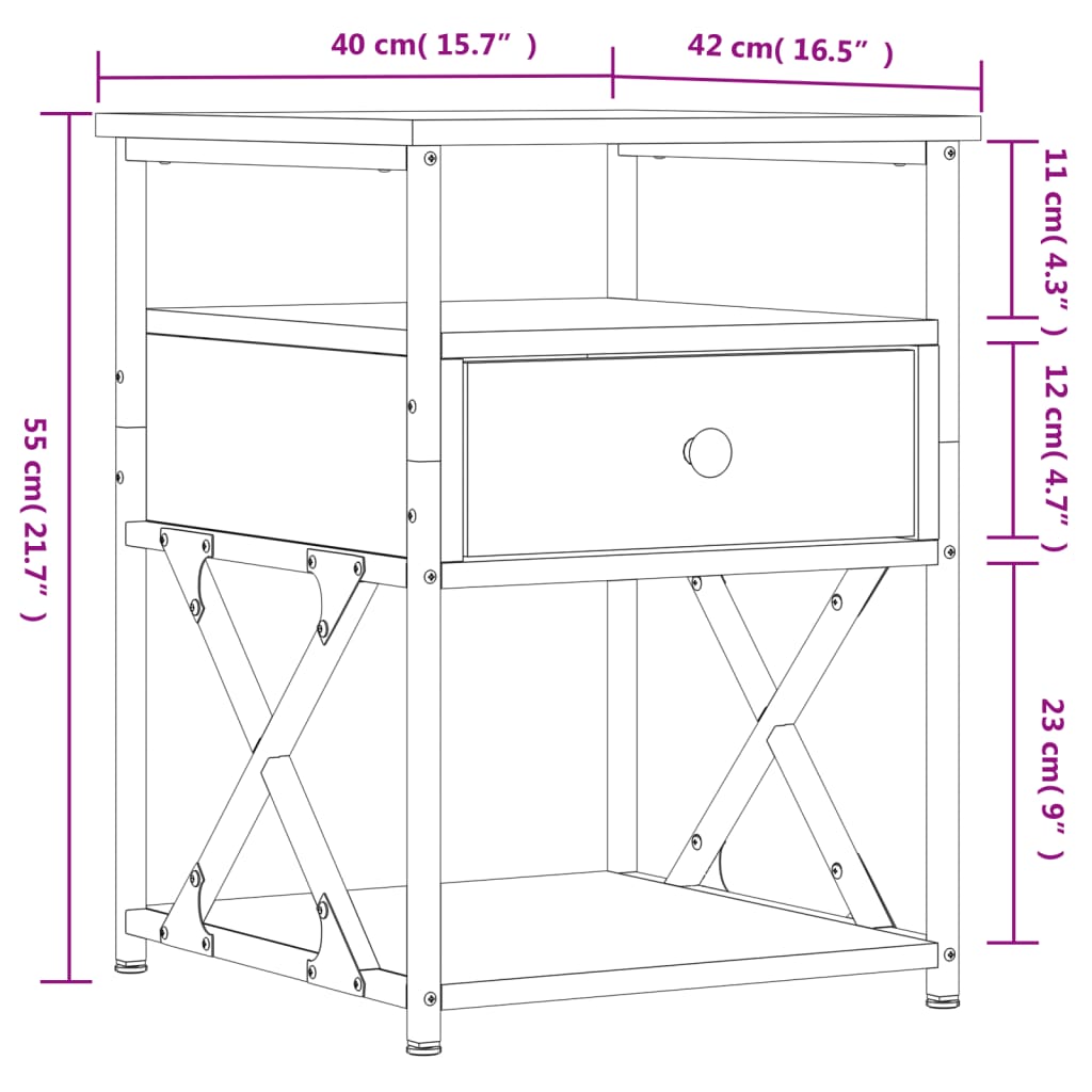 Bedside Cabinet Brown Oak 40x42x55 cm Engineered Wood