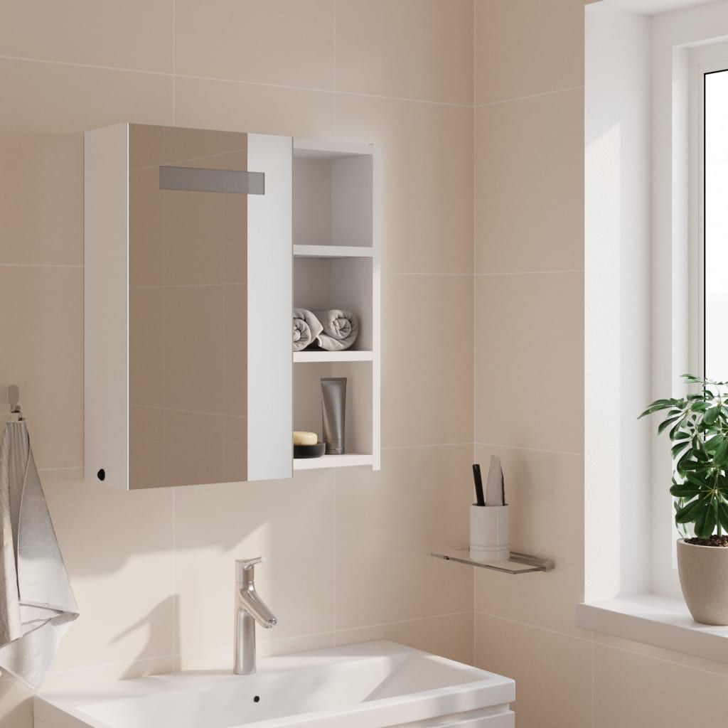 Bathroom Mirror Cabinet with LED Light White 45x13x52 cm