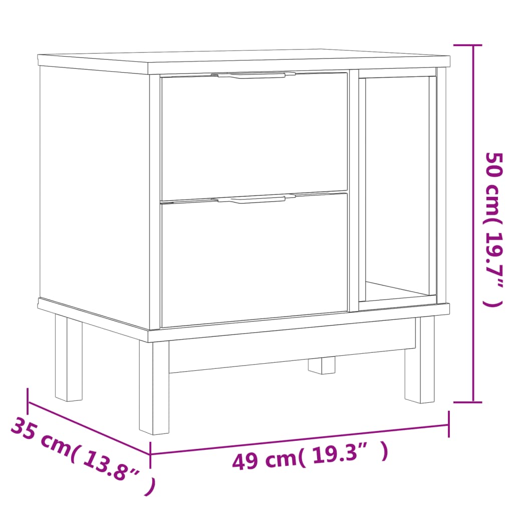 Bedside Cabinet "FLAM" 49x35x50 cm Solid Wood Pine