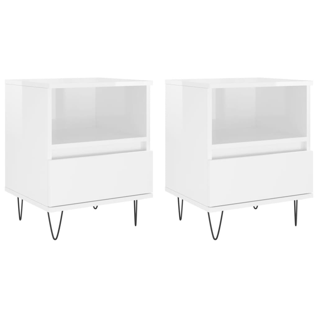 Bedside Cabinets 2 pcs High Gloss White 40x35x50 cm Engineered Wood