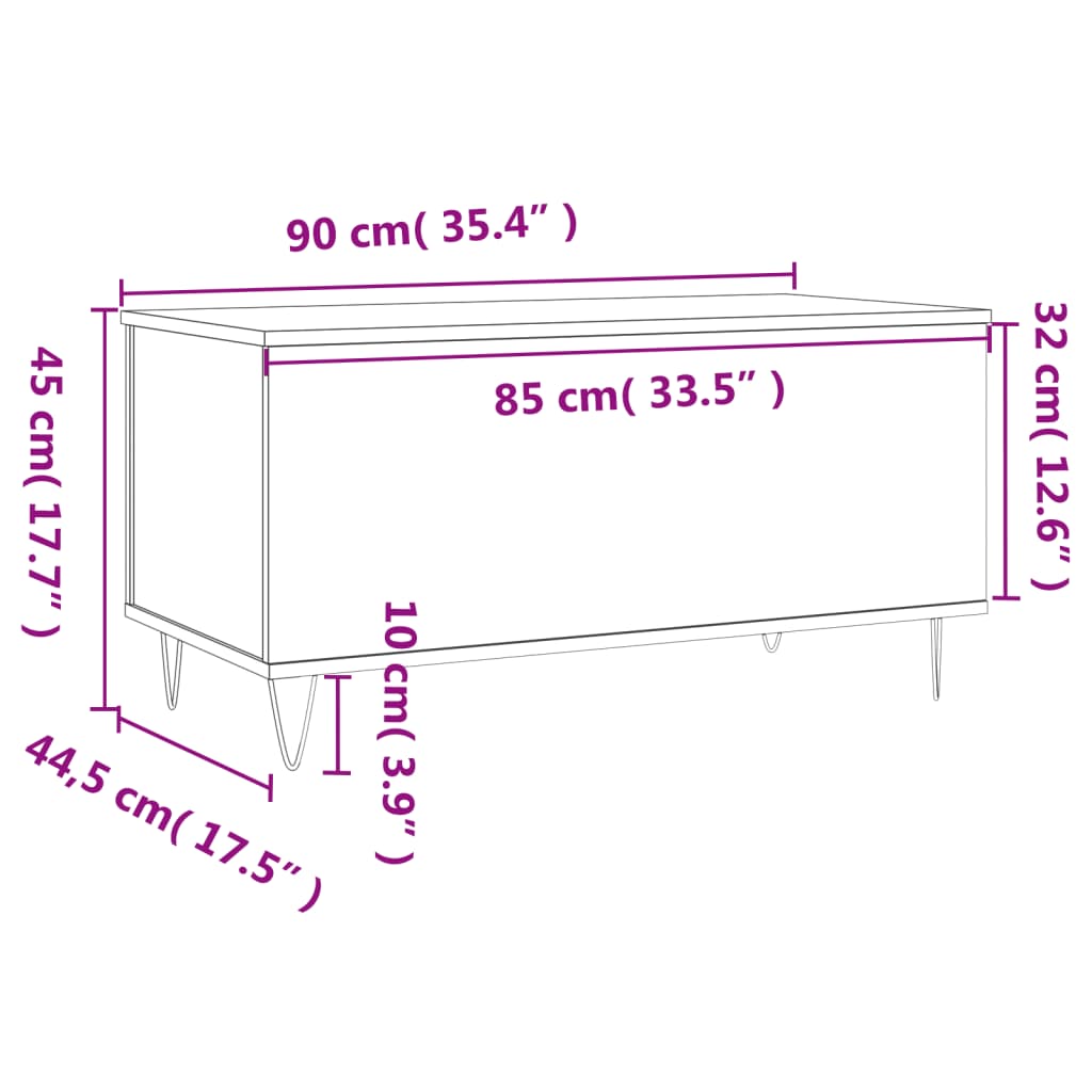 Coffee Table Grey Sonoma 90x44.5x45 cm Engineered Wood