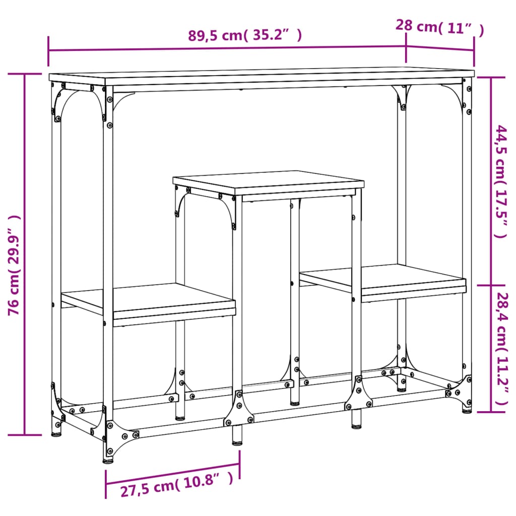 Console Table Black 89.5x28x76 cm Engineered Wood