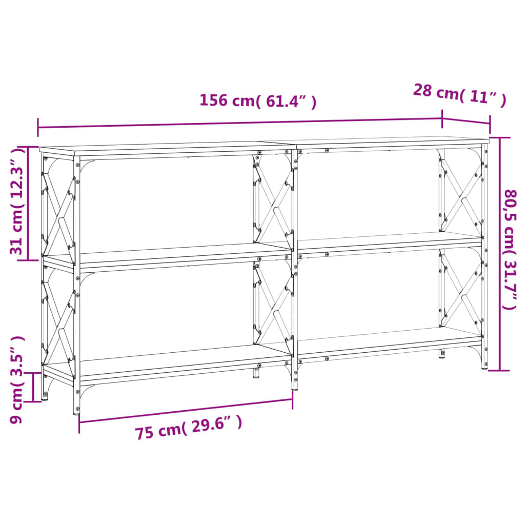 Console Table Grey Sonoma 156x28x80.5 cm Engineered Wood