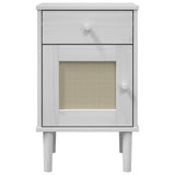 Bedside Cabinet SENJA Rattan Look White 40x35x65 cm Solid Wood Pine