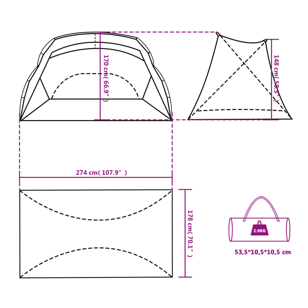Beach Tent Sea Green 274x178x170/148 cm 185T Polyester