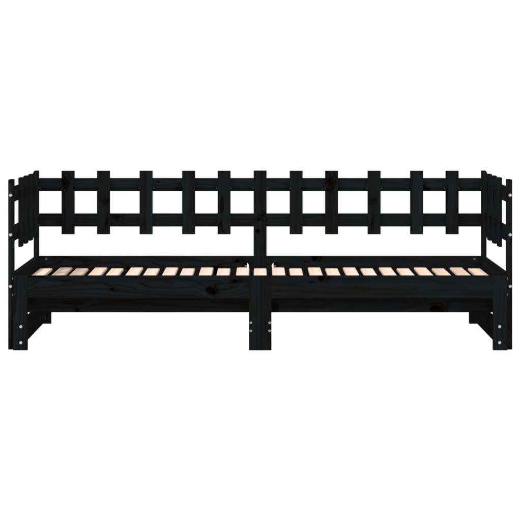 Pull-out Day Bed without Mattress Black 2x(90x190) cm Solid Wood