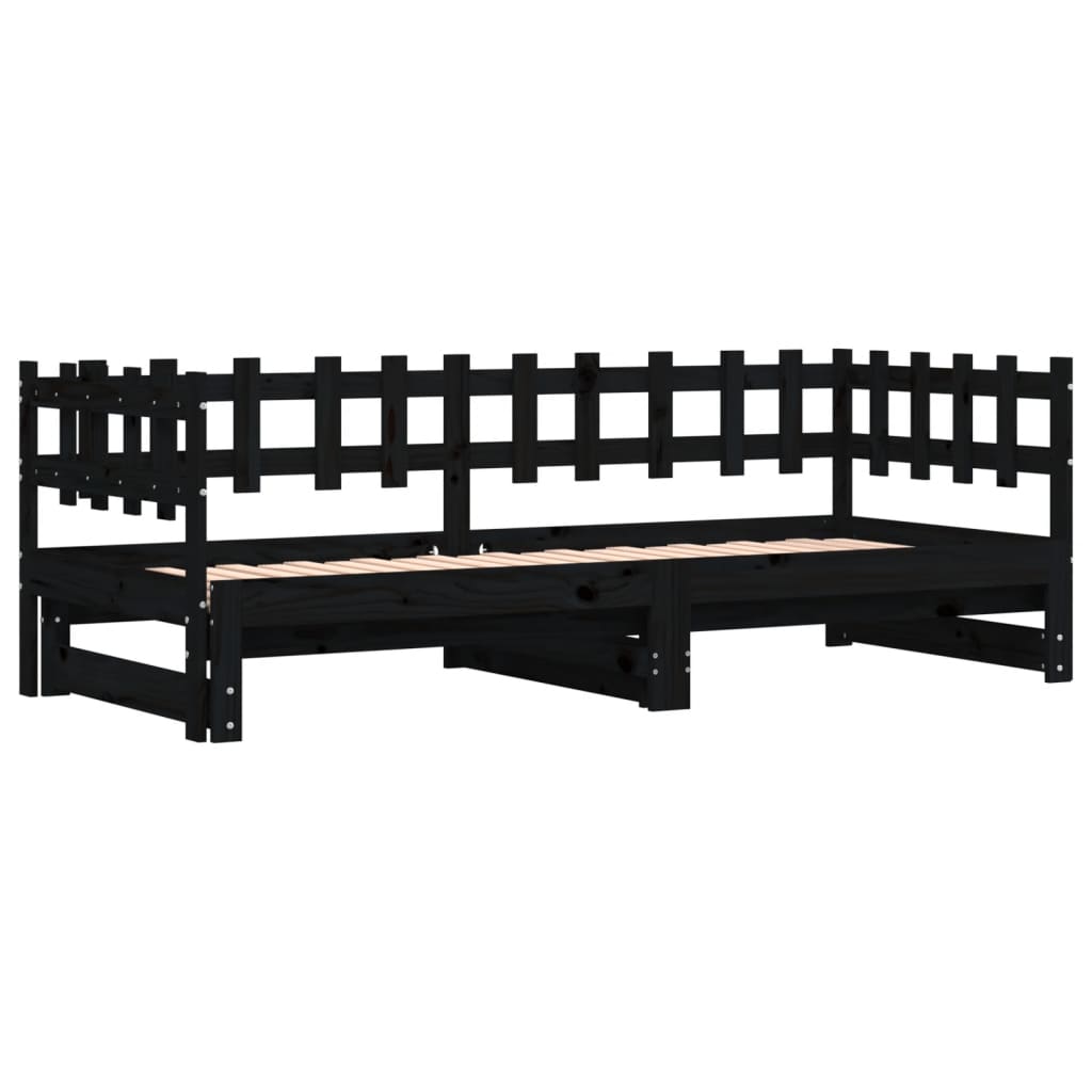 Pull-out Day Bed without Mattress Black 2x(90x190) cm Solid Wood