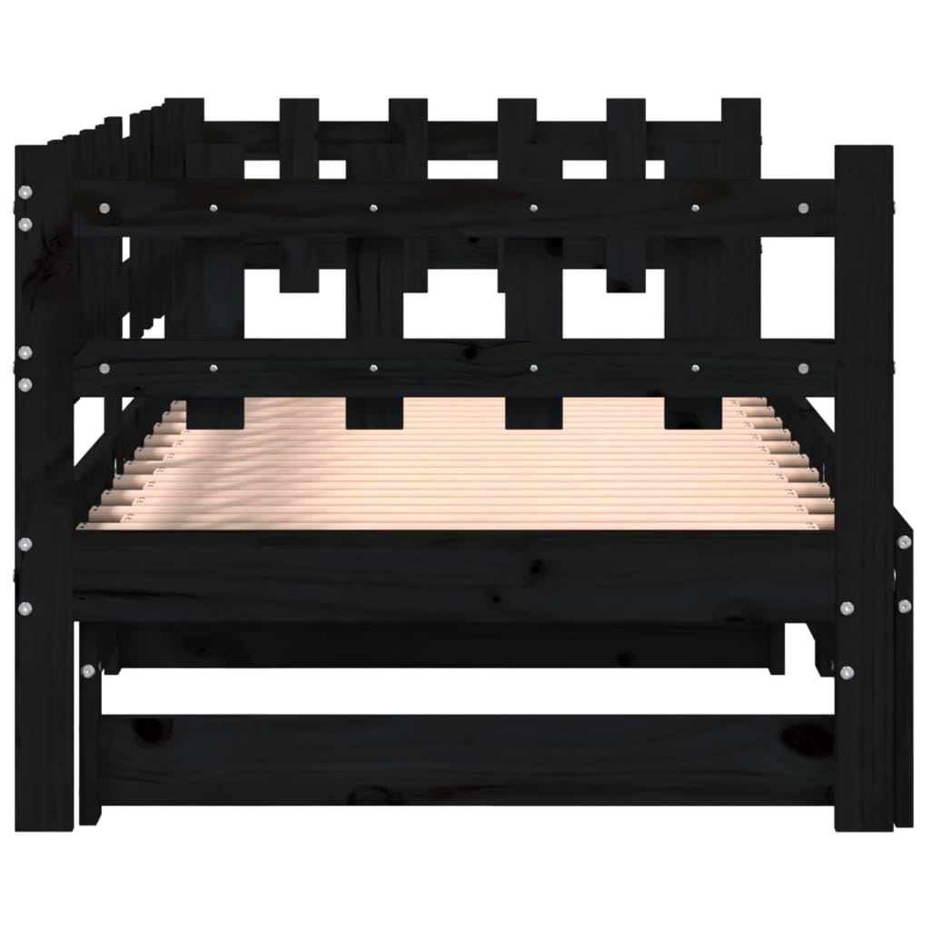 Pull-out Day Bed without Mattress Black 2x(90x190) cm Solid Wood