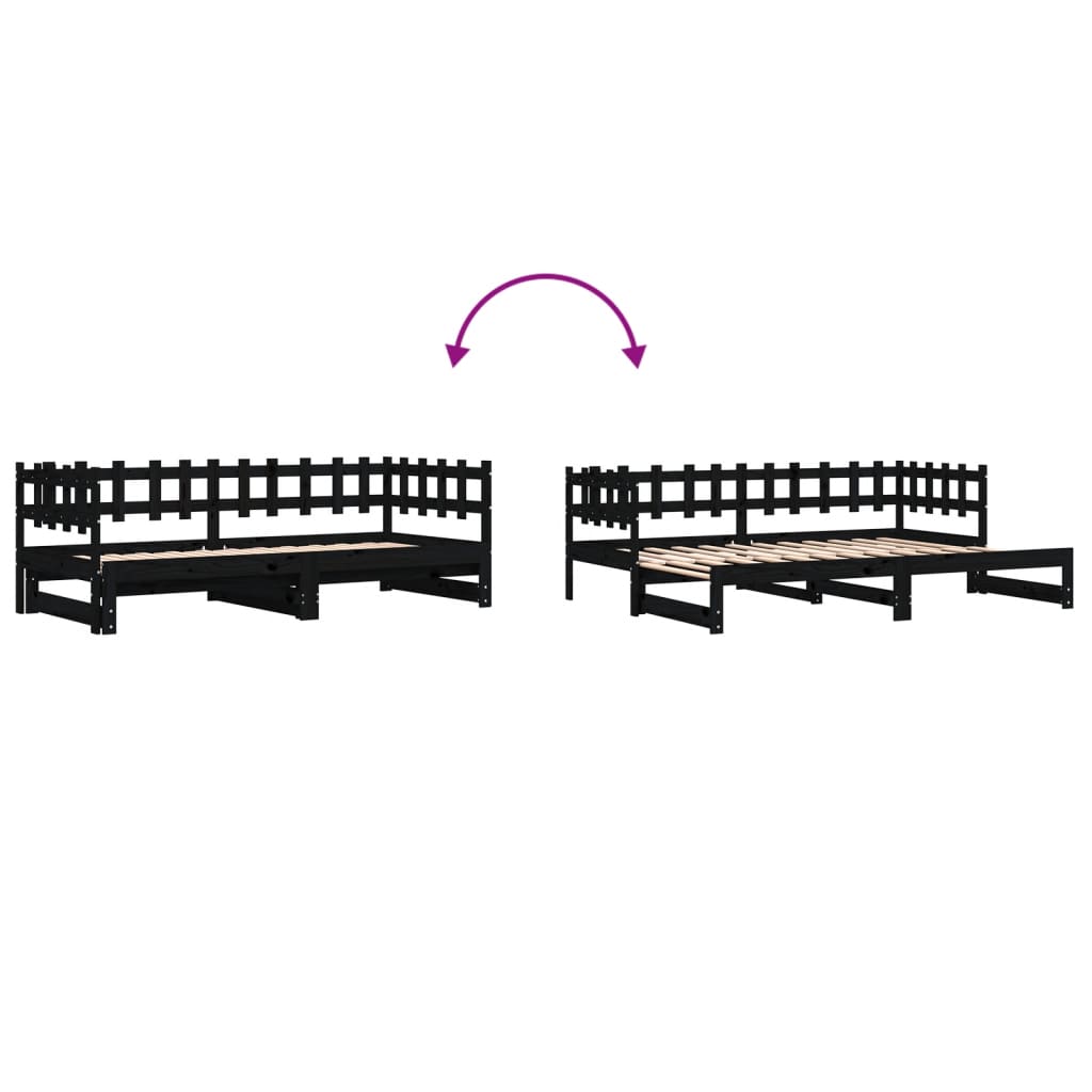 Pull-out Day Bed without Mattress Black 2x(90x190) cm Solid Wood
