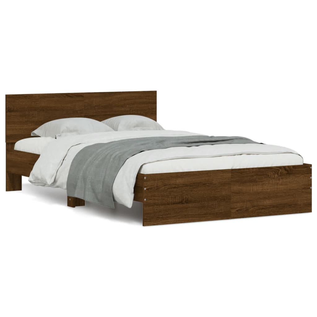Bed Frame with Headboard Brown Oak 135x190 cm Double