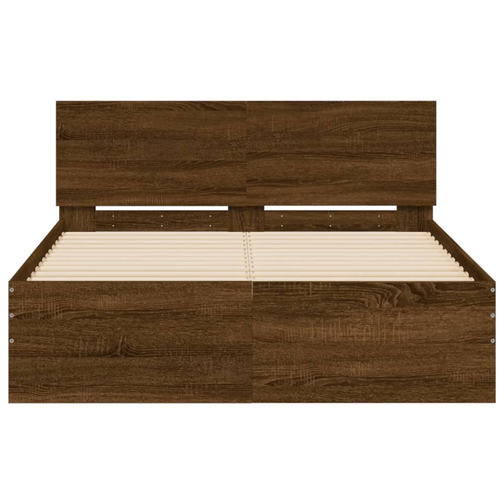Bed Frame with Headboard Brown Oak 135x190 cm Double