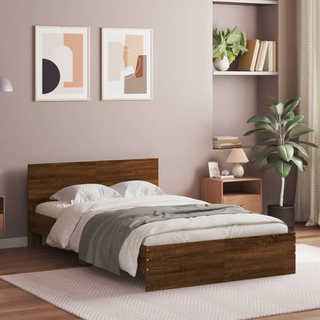Bed Frame with Headboard Brown Oak 135x190 cm Double