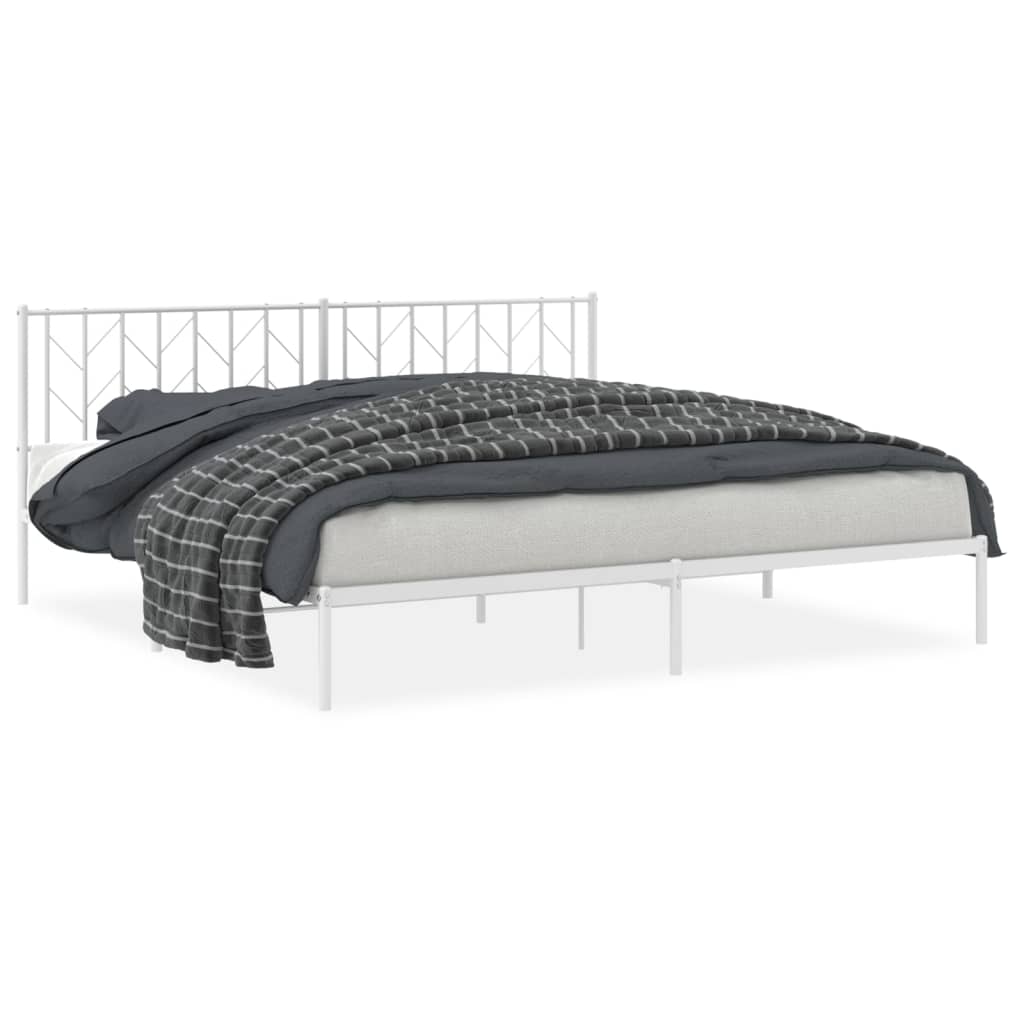 Metal Bed Frame without Mattress with Headboard White 200x200cm
