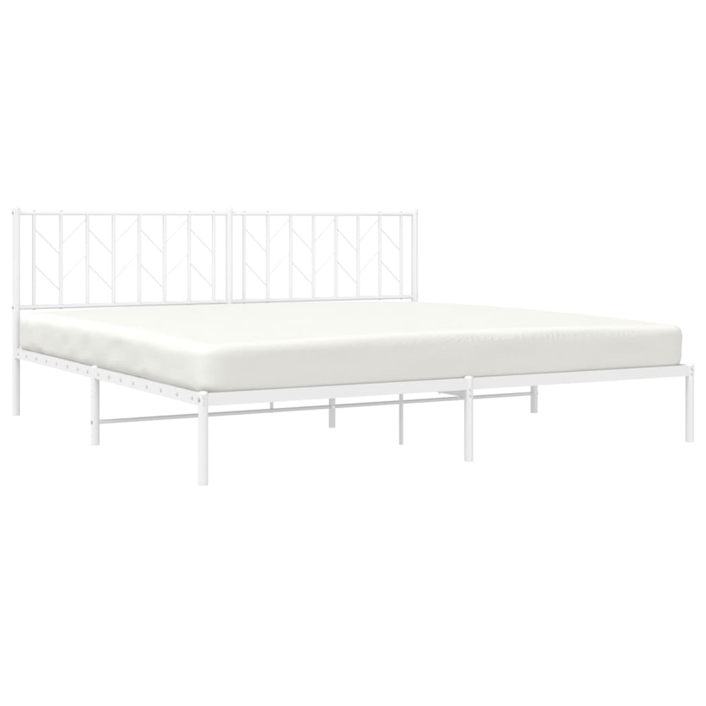 Metal Bed Frame without Mattress with Headboard White 200x200cm
