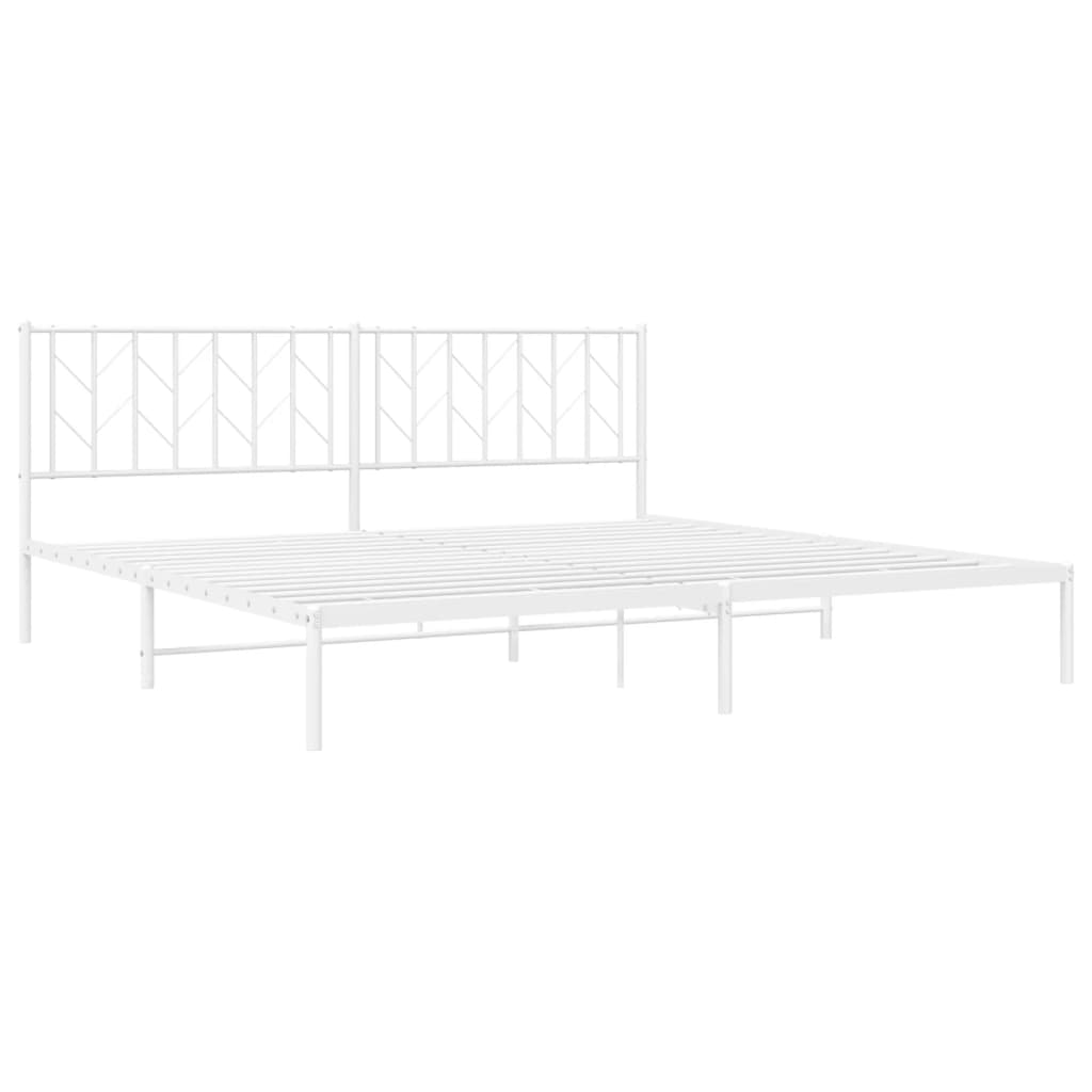 Metal Bed Frame without Mattress with Headboard White 200x200cm