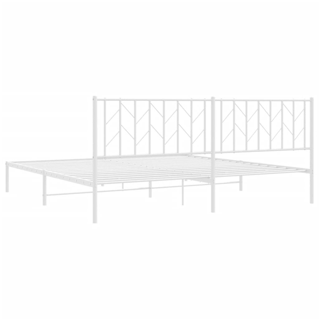 Metal Bed Frame without Mattress with Headboard White 200x200cm