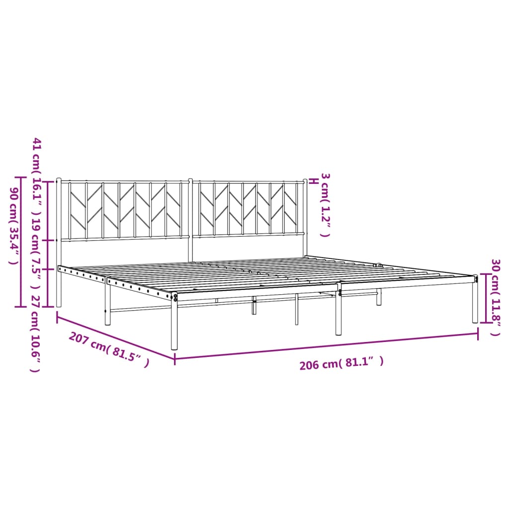 Metal Bed Frame without Mattress with Headboard White 200x200cm