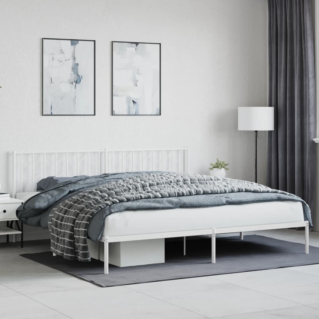 Metal Bed Frame without Mattress with Headboard White 200x200cm