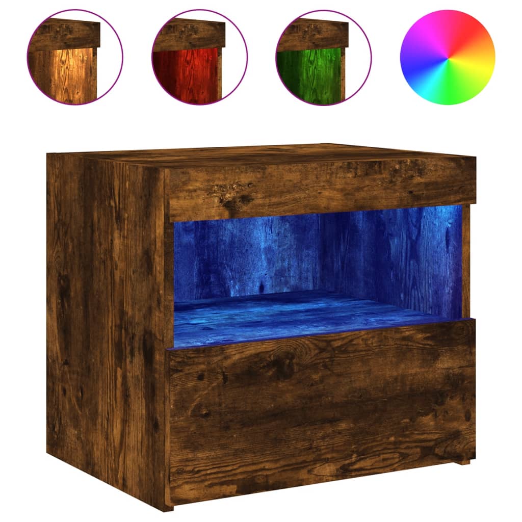 Bedside Cabinet with LED Lights Smoked Oak 50x40x45 cm